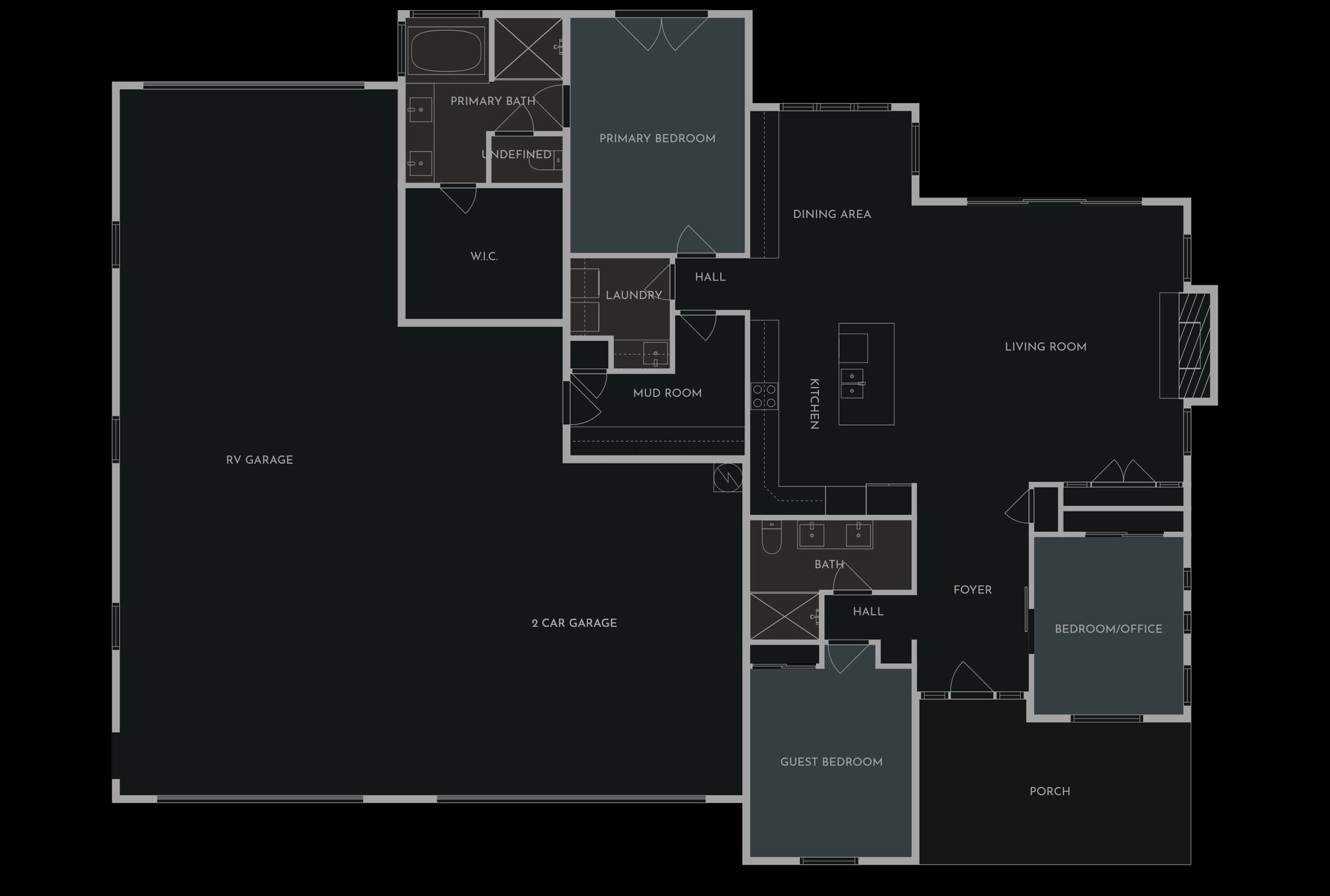 Floor plan of the home including the RV garage and two-car garage