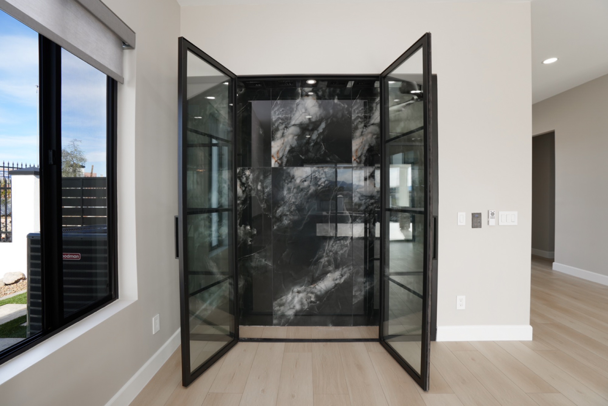 Black iron and glass interior doors
