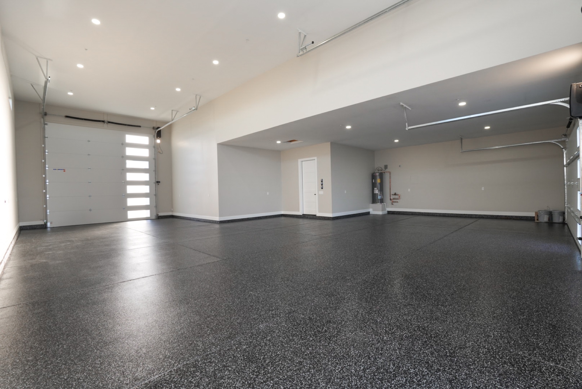 RV garage interior with epoxy floors