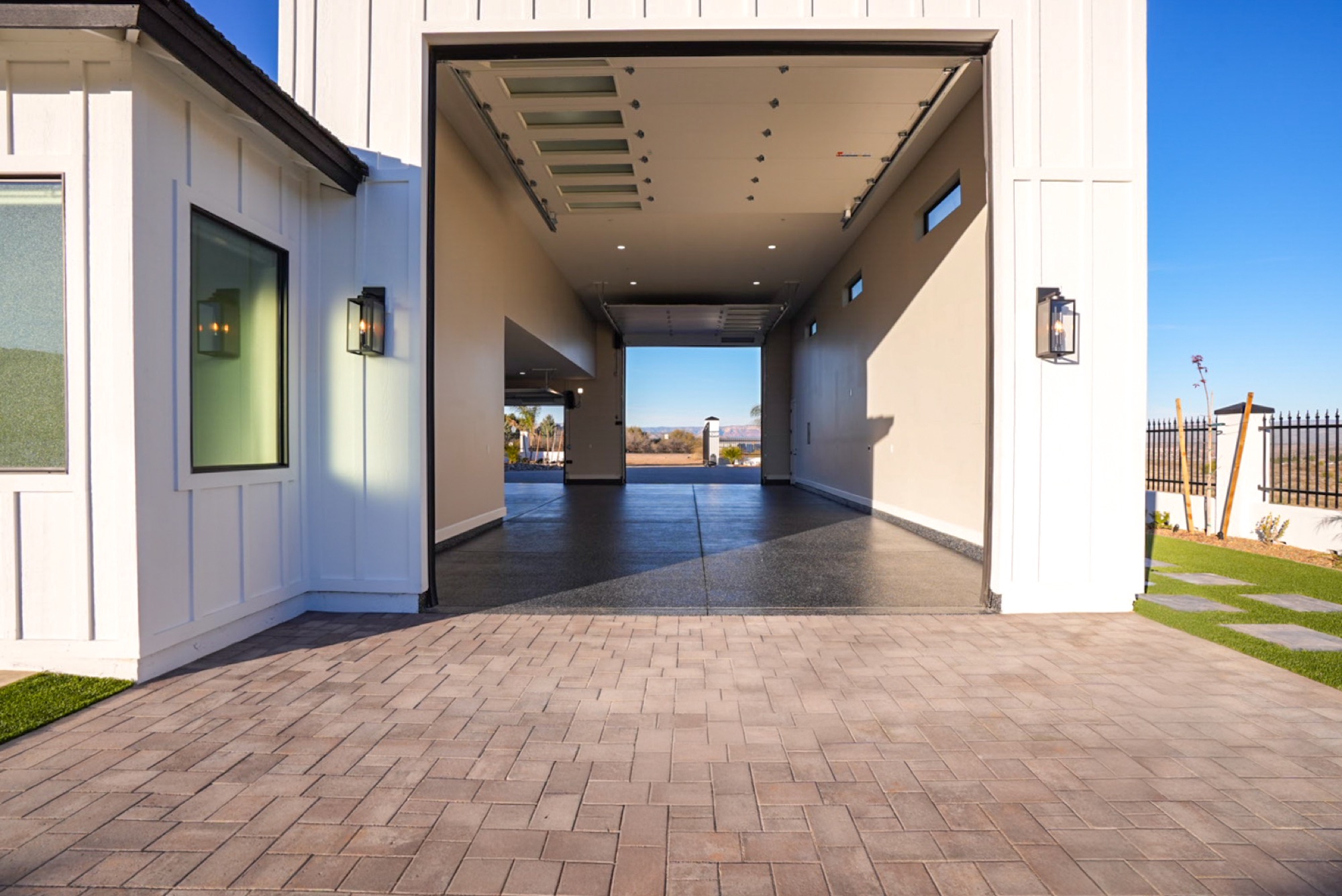 RV garage with 14-foot doors open at both ends
